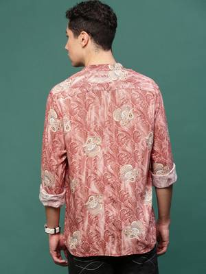men's peach ethnic motifs slim fit shirt 4