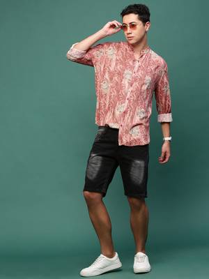 men's peach ethnic motifs slim fit shirt 5
