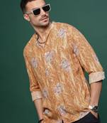 men's mustard ethnic motifs slim fit shirt