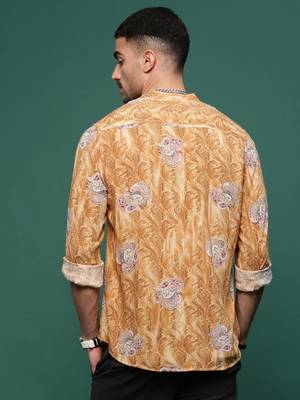 men's mustard ethnic motifs slim fit shirt 4