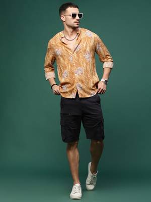 men's mustard ethnic motifs slim fit shirt 5