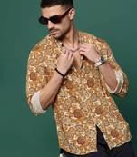 men's mustard ethnic motifs slim fit shirt