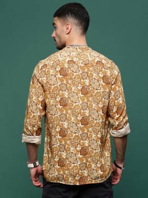 men's mustard ethnic motifs slim fit shirt 4