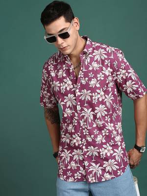 men's floral pink slim fit shirt 1