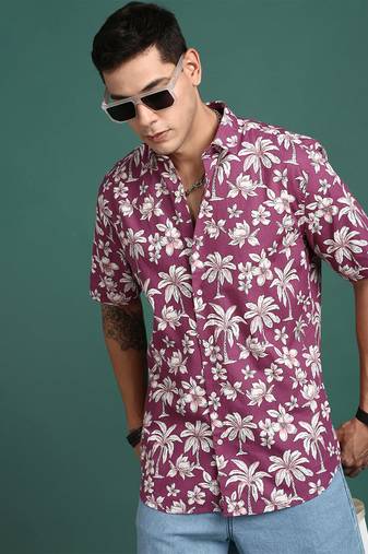 men's floral pink slim fit shirt