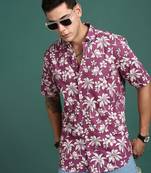 men's floral pink slim fit shirt