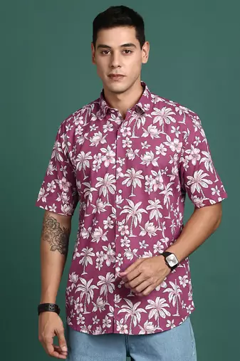 men's floral pink slim fit shirt