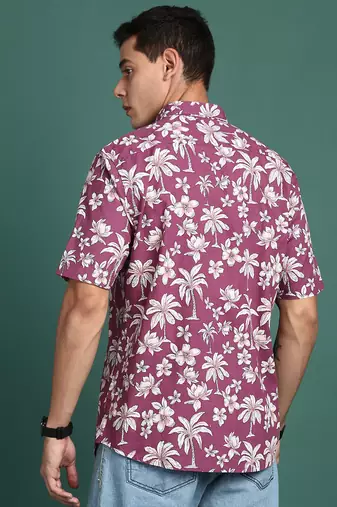 men's floral pink slim fit shirt