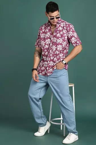 men's floral pink slim fit shirt