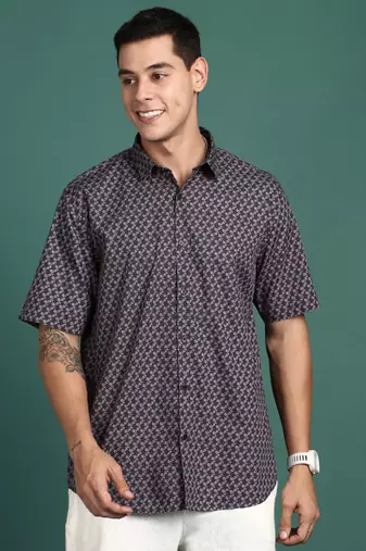 men's floral grey slim fit shirt