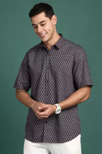 men's floral grey slim fit shirt