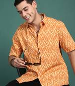 men's abstract orange slim fit shirt