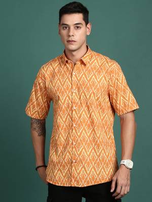 men's abstract orange slim fit shirt 2