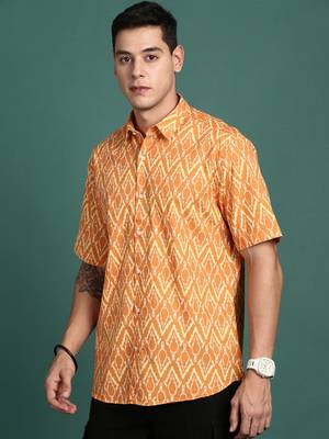 men's abstract orange slim fit shirt 3