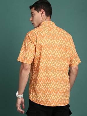 men's abstract orange slim fit shirt 4