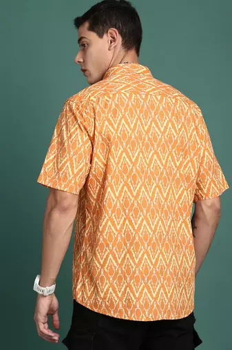 men's abstract orange slim fit shirt