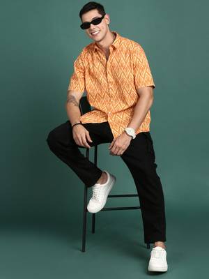 men's abstract orange slim fit shirt 5