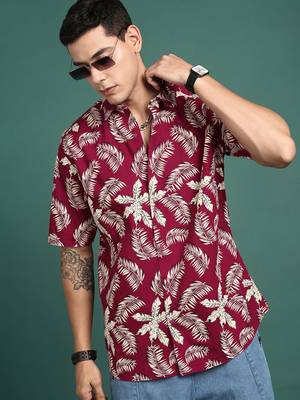 men's floral maroon slim fit shirt 1