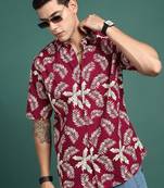 men's floral maroon slim fit shirt
