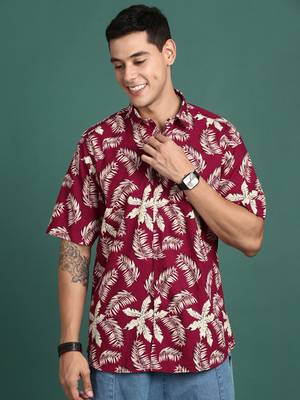 men's floral maroon slim fit shirt 2