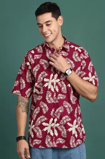 men's floral maroon slim fit shirt