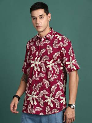men's floral maroon slim fit shirt 3