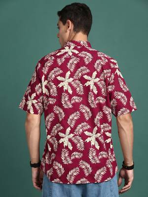 men's floral maroon slim fit shirt 4
