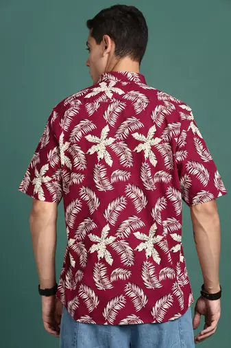 men's floral maroon slim fit shirt