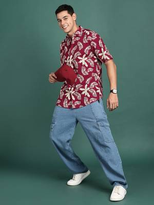 men's floral maroon slim fit shirt 5