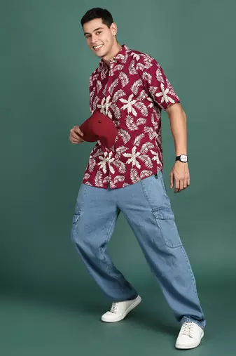 men's floral maroon slim fit shirt