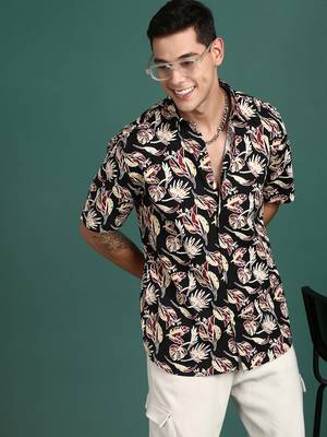 men's floral black slim fit shirt 1