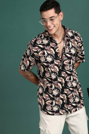 men's floral black slim fit shirt