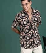 men's floral black slim fit shirt