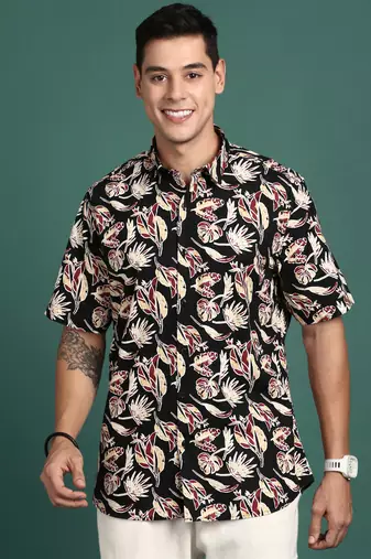 men's floral black slim fit shirt