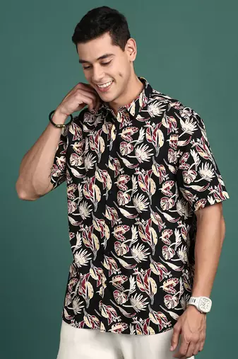 men's floral black slim fit shirt