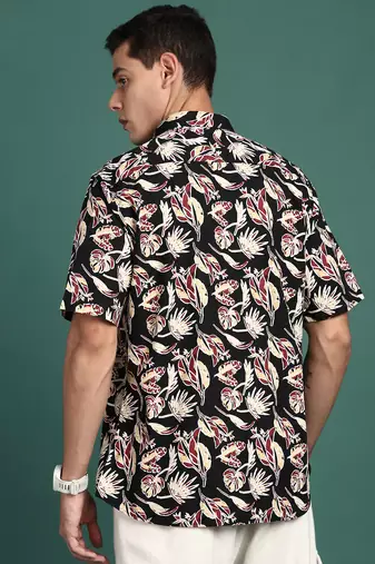 men's floral black slim fit shirt