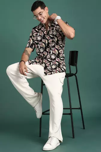 men's floral black slim fit shirt