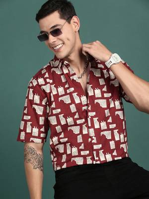 men's floral maroon slim fit shirt 1