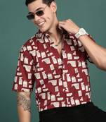 men's floral maroon slim fit shirt