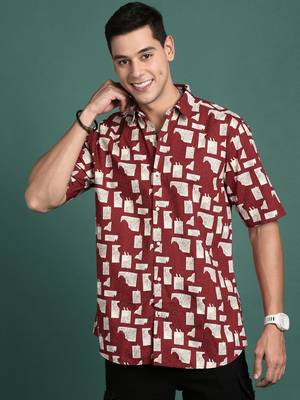 men's floral maroon slim fit shirt 2