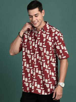 men's floral maroon slim fit shirt 3