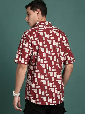 men's floral maroon slim fit shirt 4