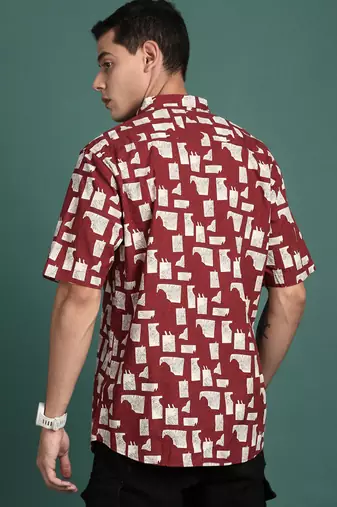 men's floral maroon slim fit shirt