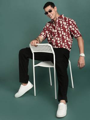 men's floral maroon slim fit shirt 5