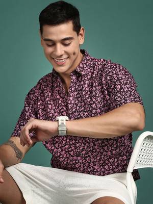 men's floral pink slim fit shirt 1