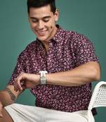 men's floral pink slim fit shirt