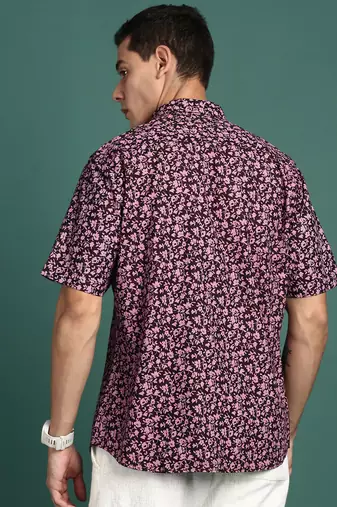 men's floral pink slim fit shirt