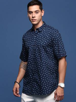 men's abstract navy blue slim fit shirt 3