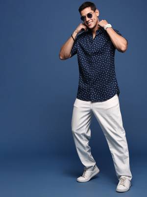 men's abstract navy blue slim fit shirt 5