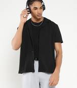 men's black cuban collar relaxed fit solid shirt